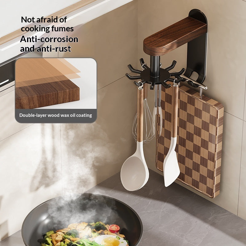 Household Kitchen Walnut Wood Swivel Hooks