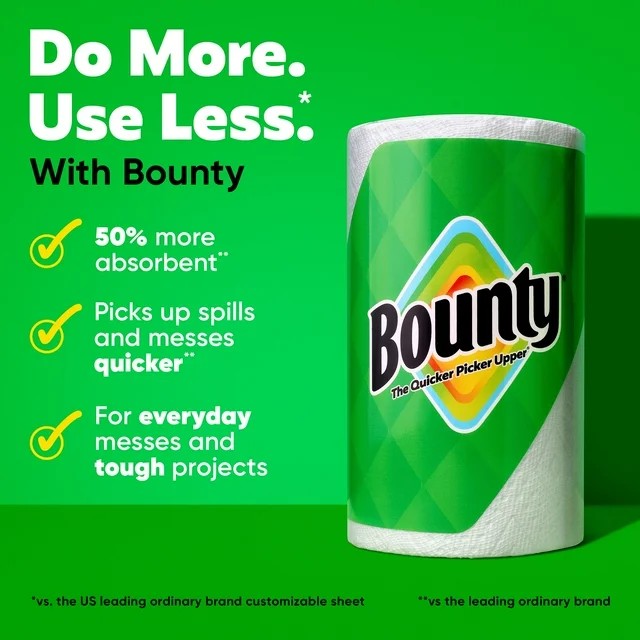Bounty Paper Towels 8 Double Rolls = 16 Regular Rolls