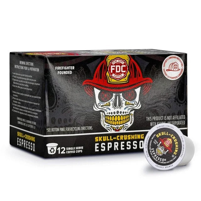 Fire Department Coffee Skull-Crushing Espresso Dark Roast K-Cup Coffee Pods, 12 Pods