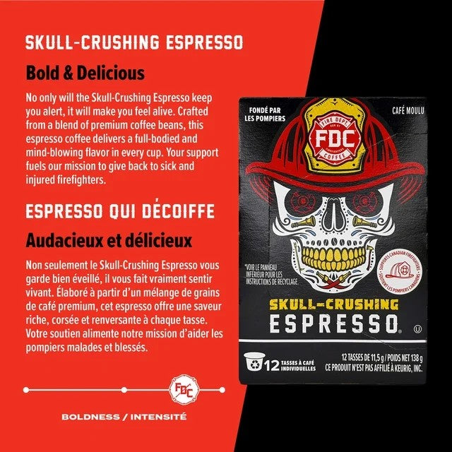 Fire Department Coffee Skull-Crushing Espresso Dark Roast K-Cup Coffee Pods, 12 Pods