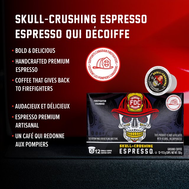 Fire Department Coffee Skull-Crushing Espresso Dark Roast K-Cup Coffee Pods, 12 Pods