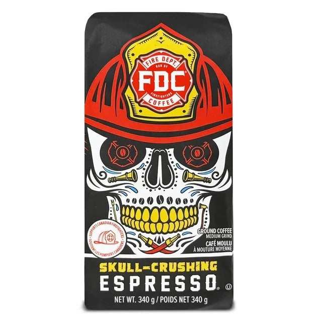 Fire Department Coffee Skull-Crushing Espresso Dark Roast Ground Coffee, 340 g
