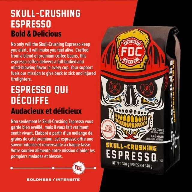 Fire Department Coffee Skull-Crushing Espresso Dark Roast Ground Coffee, 340 g