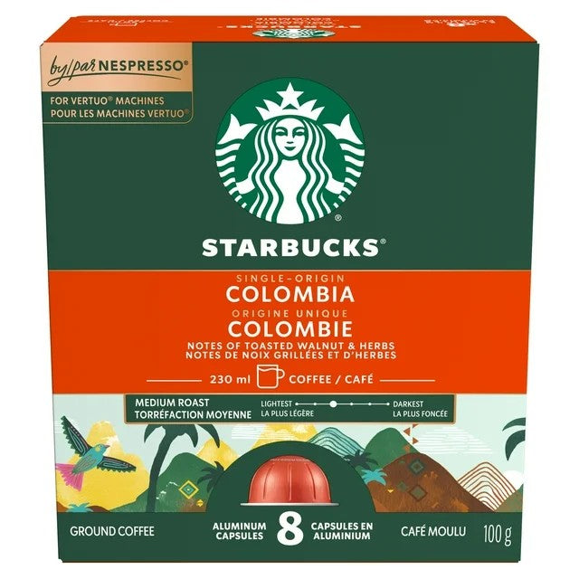 Starbucks Single Origin Colombia Medium Roast Nespresso Vertuo Capsules, 8 Capsules