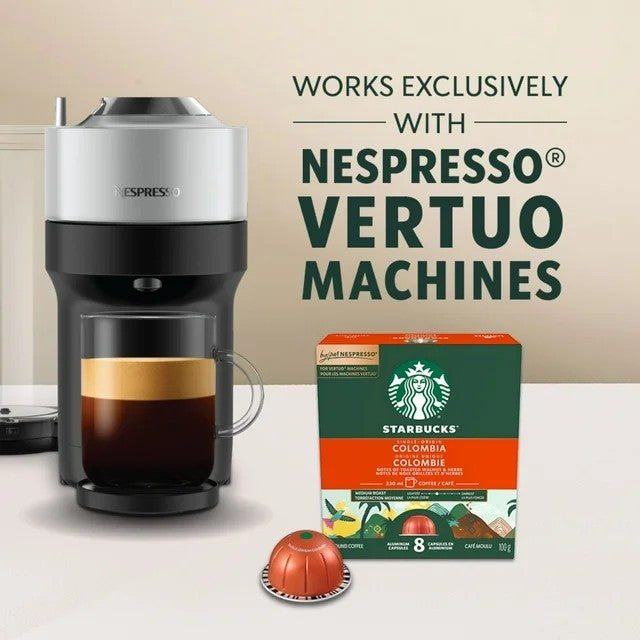 Starbucks Single Origin Colombia Medium Roast Nespresso Vertuo Capsules, 8 Capsules