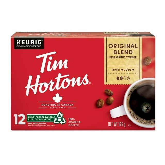 Tim Hortons Original Blend Medium Roast K-Cup Coffee Pods, 12 Pods